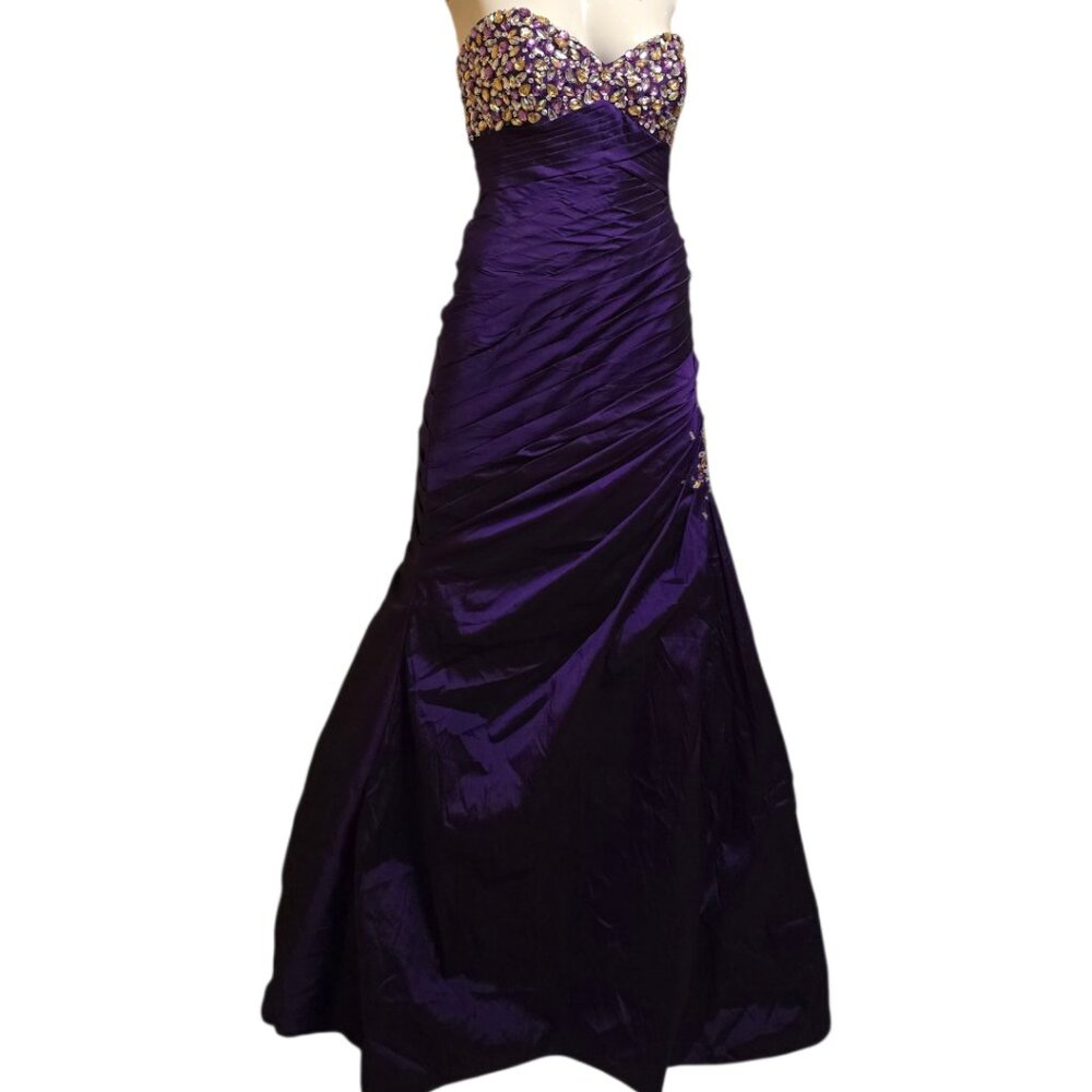 🏷️NWT  -  MORI LEE Dark Purple Strapless Prom Gown sz 8  -  NWT🏷️ - Picture 3 of 13